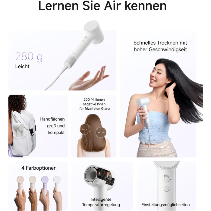 Фен для волосся Laifen Air швидкої сушки, легкий (280 г), перламутрово-білий