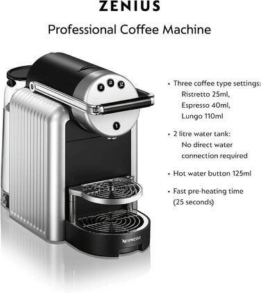 Кавомашина Nespresso Zenius для офісу з 50 капсулами, професійна, срібляста