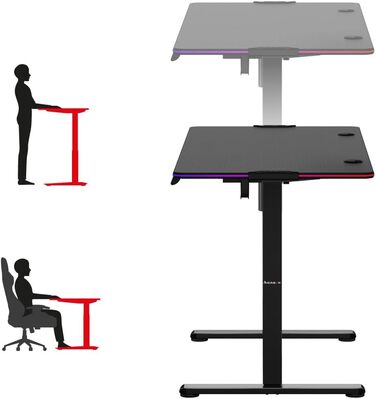 Комп'ютерний стіл Huzaro Hero 8.2 RGB, електричний, LED-підсвітка, регульована висота, 120x60 см, метал, чорний