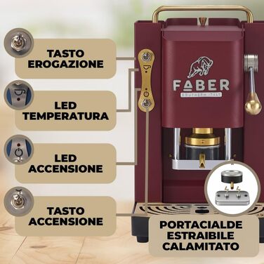 Кавомашина Faber Deluxe 3.0 ESE 44мм, червоний (Cherry Red). Електрична, з резервуаром 1л та регульованим пресом для кавових таблеток