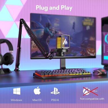Ігровий USB-мікрофон MAONO DGM20S з шумозаглушенням, конденсаторний, з функціями вимкнення звуку, регулювання чутливості, моніторингу, тримачем, поп-фільтром для стрімінгу, подкастів, Twitch, YouTube, Discord, ПК, PS5, Mac