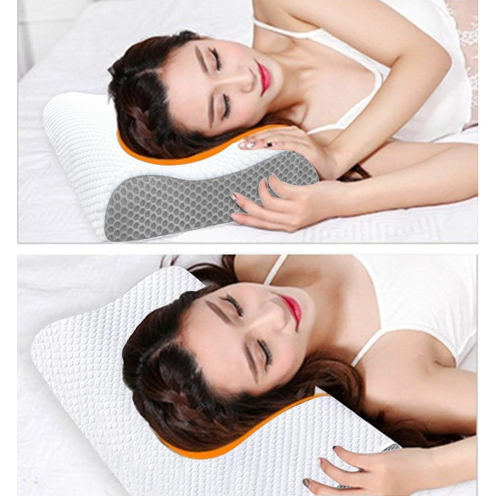 Ергономічна подушка з ефектом пам'яті Memory Foam для шиї та голови, ортопедична підтримка HWS для сну на боці та спині, з гігієнічним чохлом з бамбука (Білий)