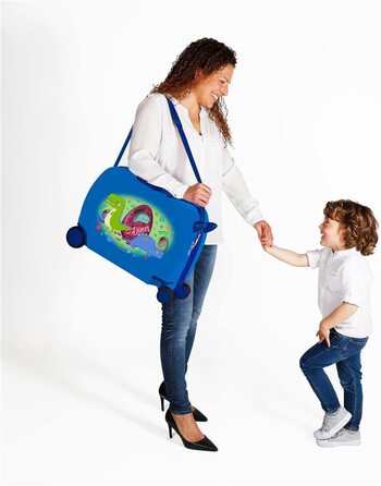 Дитяча валіза Movom Happy Time, динозаври, ABS, 34 л, 50×38×20 см, кодовий замок, багатобарвна, 4 колеса, ручна поклажа, сидіння