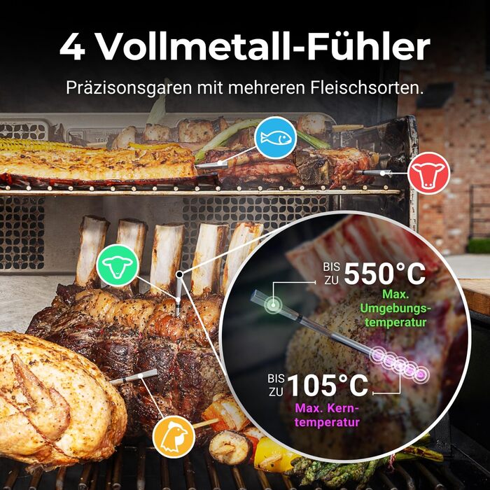 MEATER Pro XL – Розумний термометр для м'яса з Wi-Fi та 4 датчиками | BBQ, духовка, гриль, smoker, фритюрниця