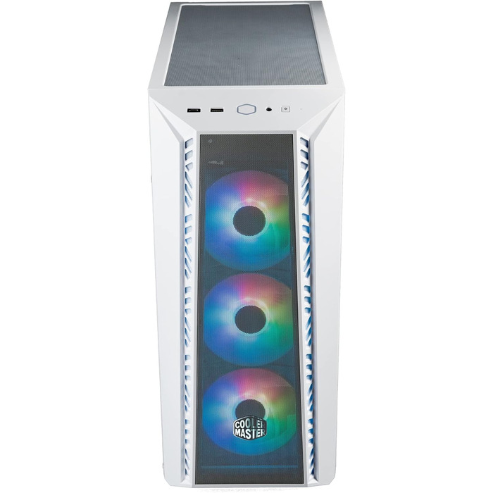 Корпус для ПК Cooler Master MasterBox 520 Mesh, Mid-Tower ATX, 3 встановлені вентилятори, кілька варіантів охолодження, сітчаста передня панель, бічна панель із загартованого скла, ARGB-контролер, білий