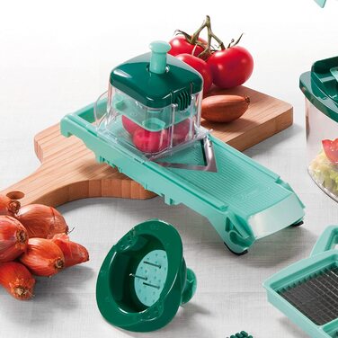 Овочерізка-мандоліна Genius Nicer Dicer Fusion з V-подібним лезом із нержавіючої сталі, набір для нарізки та шинкування, регульований слайсер для овочів, джулієн, огірків
