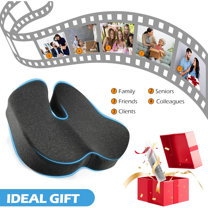 Подушка для офісного крісла Lofty Aim з піни Memory Foam: ортопедична, для попереку, від болю в сідницях, для офісу, авто, літака, інвалідного візка – чорний та темно-сірий