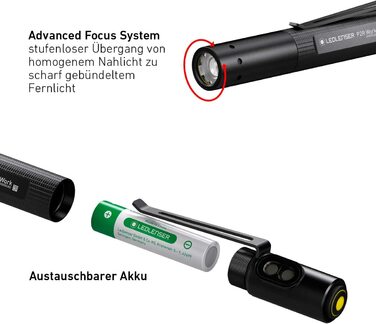 Ліхтарик Ledlenser P2R Work Mini LED для майстерні та майстрів, акумуляторний, 110 люмен, фокусування, 90 м, USB-зарядка, кліпса