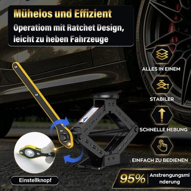 Універсальний гвинтовий домкрат-ромб IMAYCC 2.5т для BMW (Серії 1, 3, 5, 6, 7, Z, X) з гумовими накладками та ключем для коліс, чорний