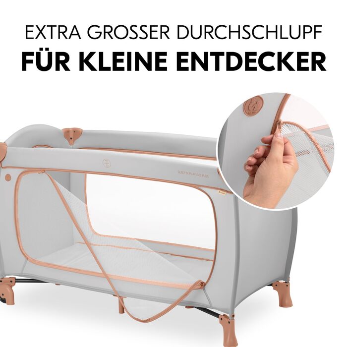Дитяче дорожнє ліжечко Hauck Sleep N Play Go Plus з сумкою для транспортування, з великим боковим входом, компактне складання, для немовлят і малюків від народження до 15 кг, без матраца, колір Dusty Cork