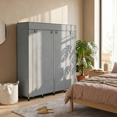 Шафа для одягу, тканинна, з дверцятами, 2 штанги для вішалок, 10 відділень, сірого кольору