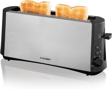 Тостер Cloer 3810 довгий слот, 880 Вт, для 2 тостів, функція для сірого хліба, насадка для булочок, корпус з нержавіючої сталі
