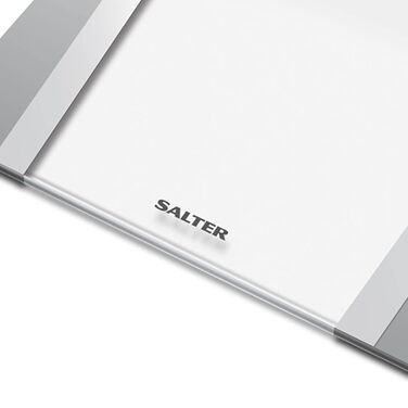 Електронна вага Salter 9127 SVSV3R для аналізу складу тіла, скляна, з атлетичним режимом, вимірює ІМТ, вагу, жир, м'язову та кісткову масу, 10 профілів, до 180 кг, батарейки у комплекті, срібляста