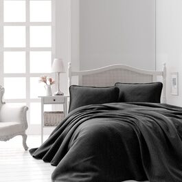 Комплект покривал Şaheser Liv, 3 предмети, 240x260 см, 100% бавовна, антрацит, покривало на ліжко + 2 наволочки 50x70 см, для спальні та вітальні