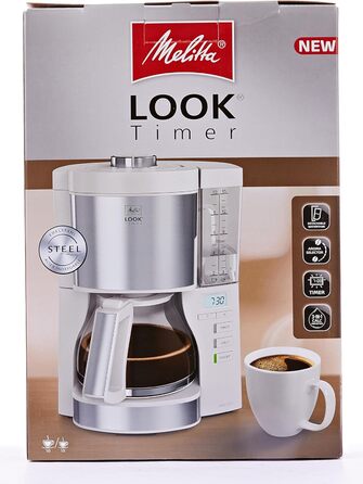 Кавоварка Melitta Look Timer з таймером, крапельна, 10 чашок, біла, скляна колба