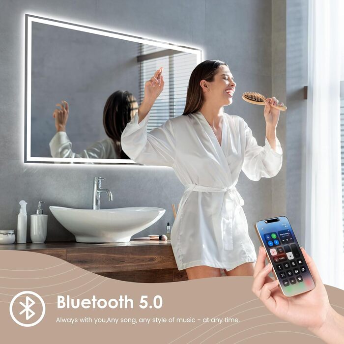 Дзеркало для ванної кімнати Dripex з LED-підсвічуванням 50x70 см (60x80 см) з Bluetooth, розеткою та протитуманним покриттям