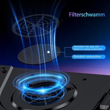 Охолоджувач для ігрового ноутбука IETS GT300 Turbo Cooling Pad, підставка з регульованим нахилом та повітряним фільтром для ноутбуків 10-17 дюймів (GT300B1)