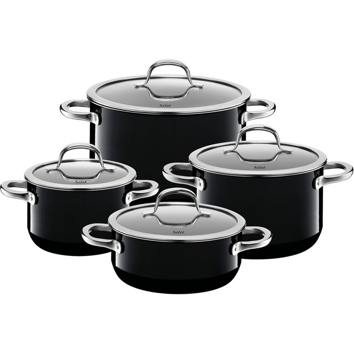 Набір каструль Silit Passion Black 4 шт, індукційні, з кришками, силарган, без нікелю, чорний