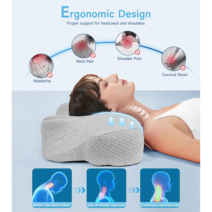 Ортопедична подушка для шиї Jiaao з піни Memory Foam, комфортна подушка для сну, універсальна для спини, боків і живота, знімний чохол, 64x39x13 см, рибний дизайн