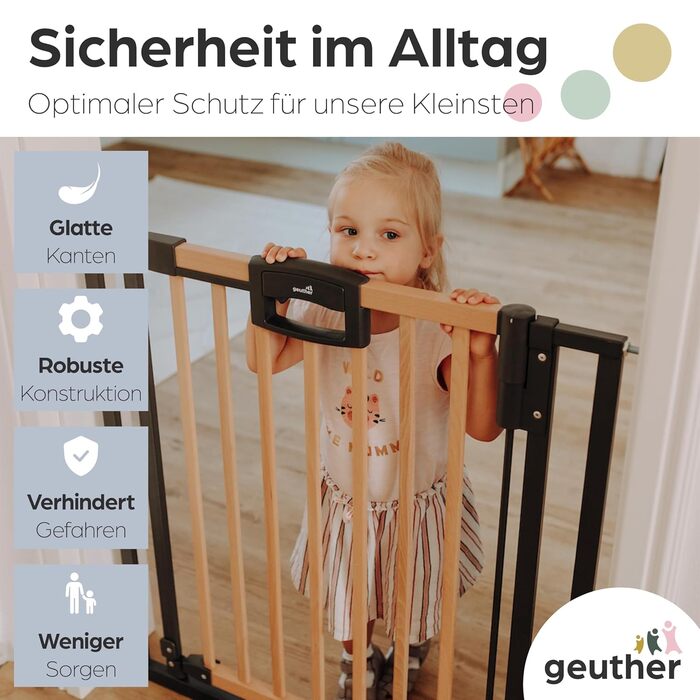 Захисний бар'єр на двері Geuther Easylock Plus для сходів 80,5-88,5 см. Дерев'яно-металевий бар'єр для дітей без свердління, двосторонній, колір: натуральний/антрацит