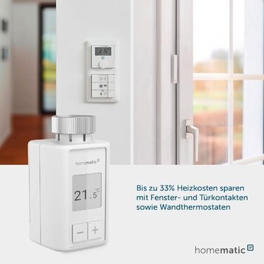 Homematic IP Термостат радіатора Smart Home – цифровий термостат для опалення з керуванням через додаток, сумісний з Alexa та Google Home, легка установка, енергозбереження (153412A3, окремо)