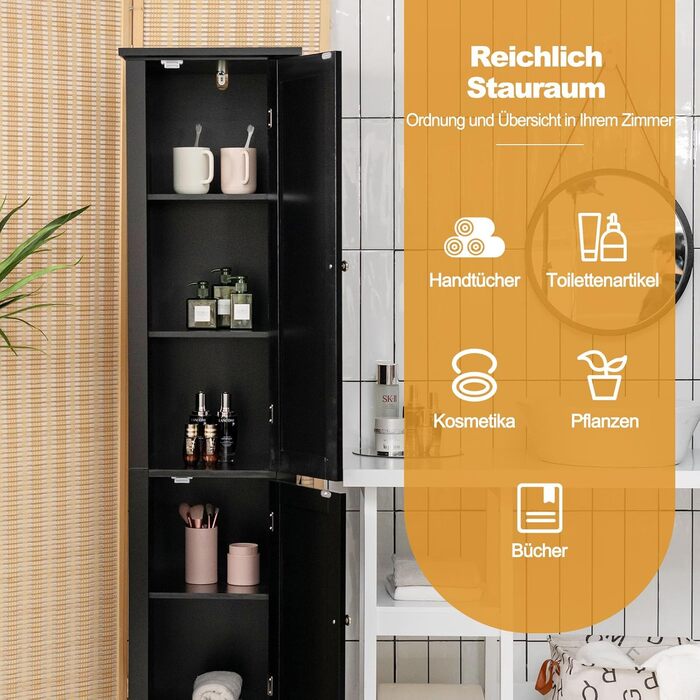 Високий шафа для ванної GOPLUS, білий, 2 двері, 5 відкритих полиць, 37x37x160 см, для ванної, вітальні та кухні