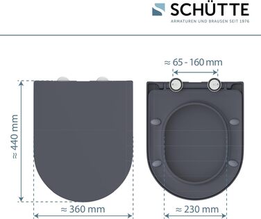 Сидіння для унітазу SCHÜTTE з мікроліфтом (D-подібне), антрацит, ударостійкий дюропласт, швидкий монтаж, витримує до 200 кг