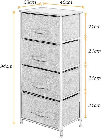 Комод для зберігання sogesfurniture з 4 тканинними ящиками, універсальна шафа-органайзер для коридору, спальні, передпокою, 45x30x94 см, бежевий
