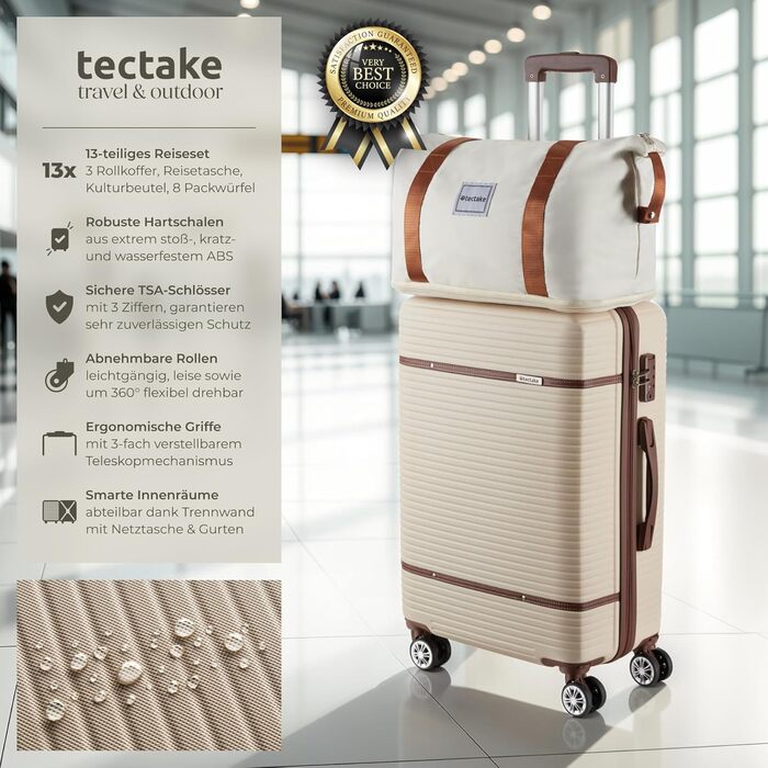 Набір валіз Tectake® 13 предметів: валіза, сумка, ролер, валіза на колесах, 3 великі валізи, TSA-замок, кремовий колір