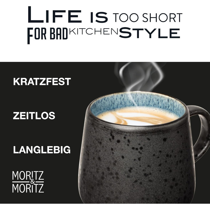 Набір з 4 чашок Moritz & Moritz SOLID - кольорові, чорний екстер'єр, з кераміки, для кави, чаю, мікрохвильова піч, безпечно мити в посудомийній машині