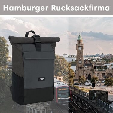 Рюкзак LARKSON Rolltop для жінок і чоловіків, водостійкий, для ноутбука, подорожей, роботи, університету, велосипедний, чорний/сірий, універсальний розмір