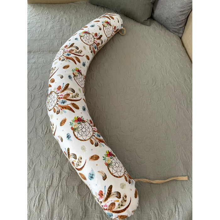 Подушка для вагітних LOOLAY XXL, 170 см, дихаюча, 100% бавовна, вафельна структура, чохол, бежевий/бохо