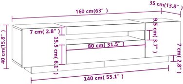 TV тумба vidaXL з LED-підсвіткою, сіра, Sonoma, 160x35x40 см, меблі для вітальні, телевізійний стіл, HiFi-шкаф