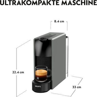 Кавомашина Nespresso Essenza Mini Krups сіра: капсульна, 19 бар, 0.6 л, енергозберігаюча, 1260 Вт