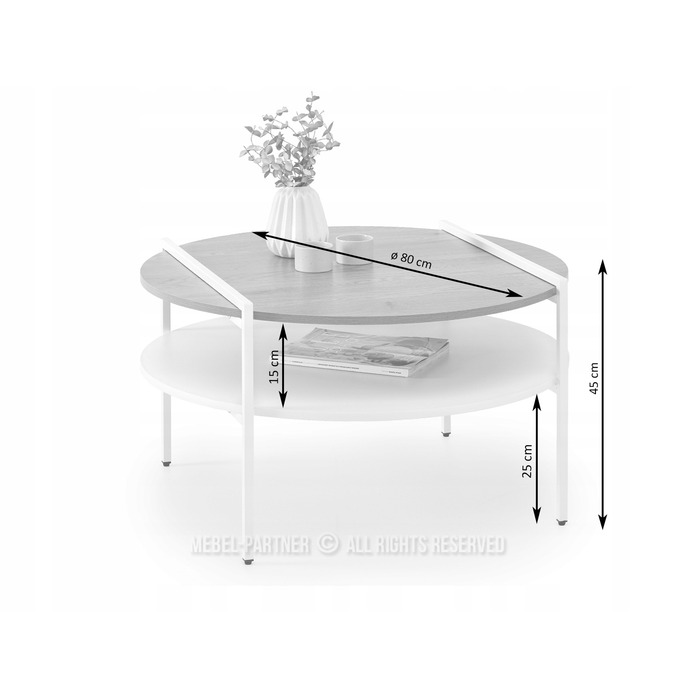 Журнальний стіл Mebel-Partner круглий, 80 x 80 x 45 см, кремовий