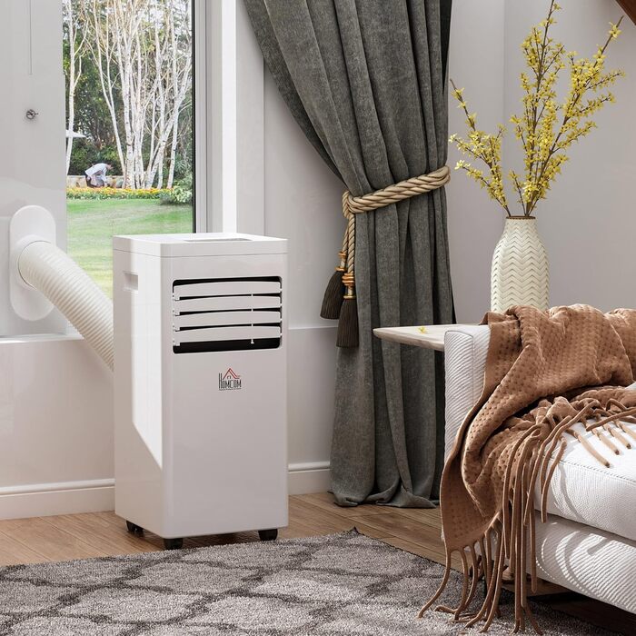 Переносний кондиціонер HOMCOM 7000BTU, 3-в-1: охолодження, осушення, вентиляція, з пультом ДУ, таймером, для 10-15 м², білий