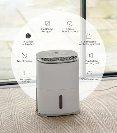 Meaco MeacoDry Arete® Two 25L: Повітряний осушувач та очищувач з HEPA-фільтром H13, Wi-Fi, інтелектуальні режими (Pebble Grey)