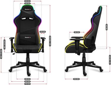 Ігрове крісло Huzaro Force 6.2 Black RGB з LED підсвіткою, еко-шкіра, тканина, карбон, до 130 кг, регульована висота, підголівник, поперекова підтримка, ергономічне, чорне