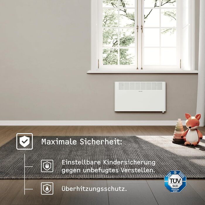 Електричний конвектор STIEBEL ELTRON CNS 2000 Plus LCD, 2 кВт, для 25 м², білий, енергозберігаючий, металевий корпус, LCD-дисплей, тижневий таймер, TÜV сертифікат