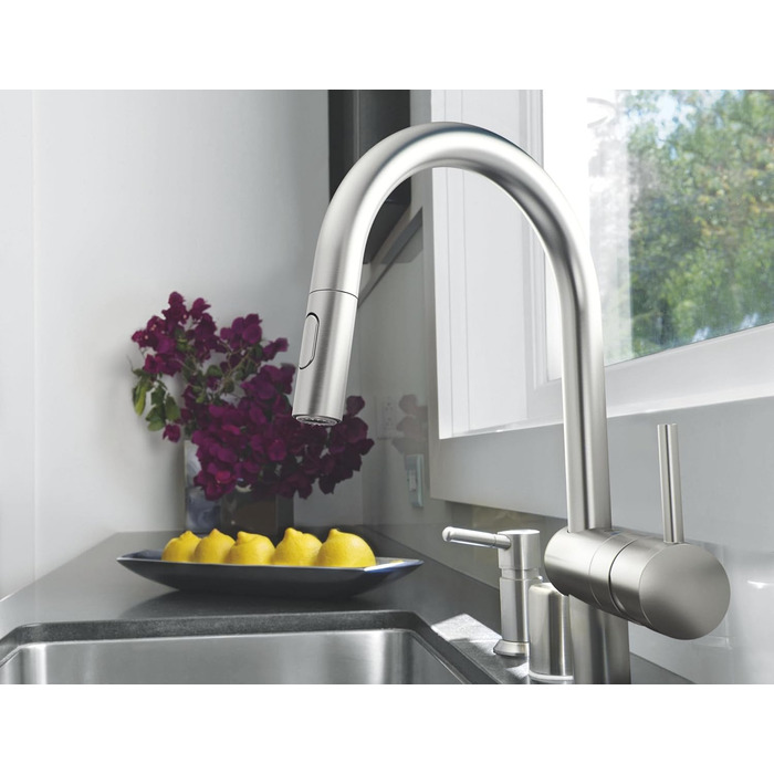 Змішувач кухонний GROHE Minta з висувним душем, 2 режими, SuperSteel, 32321002