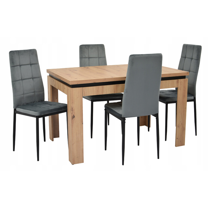 Обідній стіл ARTISAN (80x120 см, розкладний до 160 см) та 4 оббиті стільці сірого кольору