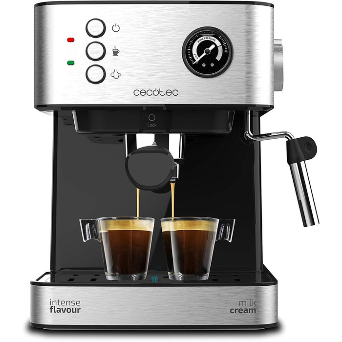 Еспресо-машина Cecotec Cumbia Power 20 Barista Aromax: 2900 Вт, 2 системи нагріву, 20 бар, манометр, подвійний фільтр