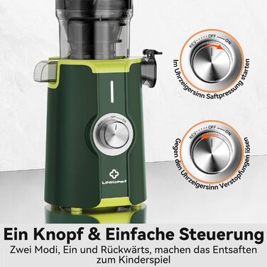 LINKChef Швидковичавник Slow Juicer: холодний віджим, для овочів та фруктів, легко миється, BPA Free, 200W (зелений)