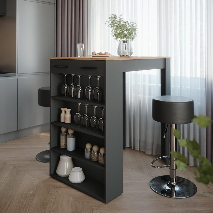 Барний комплект Vicco Bartisch Repose Goldkraft Дуб/Антрацит 67x100 см з 2 барними стільцями - високий стіл з регульованими полицями