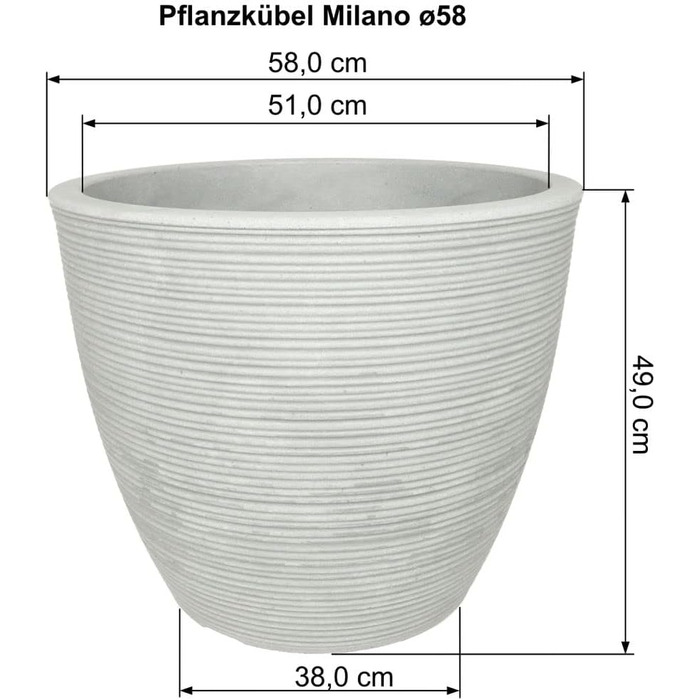 Квітчарня Milano: круглий горщик для квітів, Ø58 см, антрацит - вологостійкий, UV-стійкий