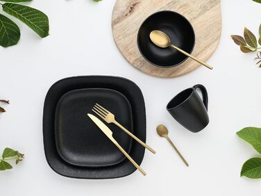 Набір посуду CreaTable Magic Black Square, 16 предметів, комбісервіс з кам'яної кераміки, для посудомийної машини та мікрохвильовки, вироблено в Португалії