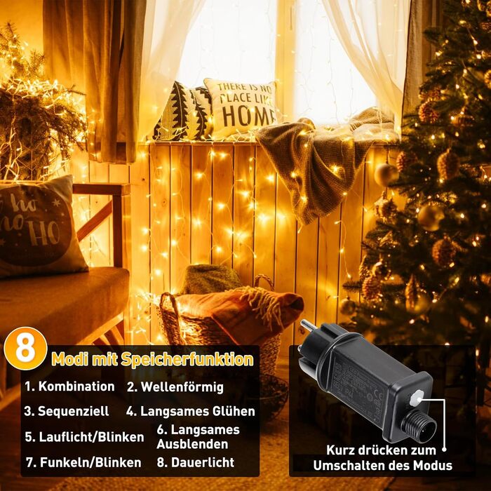 Світлодіодна гірлянда Elegear 1000 LED (25м), вулична новорічна ілюмінація, теплий білий колір, мережева