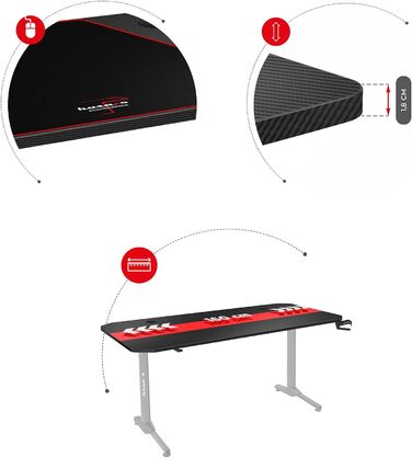 Ігровий стіл Huzaro Hero 4.7 XXL 160x75 см, карбон, з органайзером для кабелів та килимком для миші, чорний, для геймерів, комп'ютерний, офісний