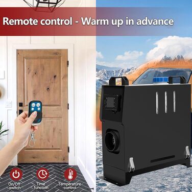 Автономний дизельний обігрівач повітря 12V 8kW з глушником, LCD-дисплеєм та баком на 10л для авто, вантажівок, кемперів та човнів (чорний)