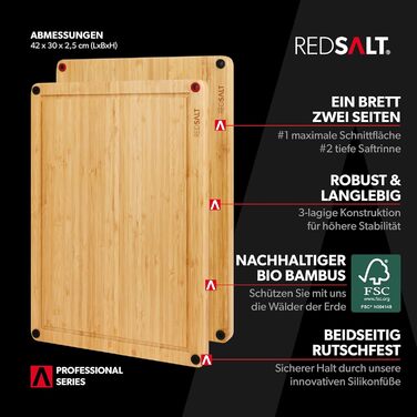 REDSALT інноваційна біо дошка для нарізання з бамбука та дерева, рифлена, реверсивна, 42x30x2,5 см, FSC, екологічна, для кухні та гриля, подарунок